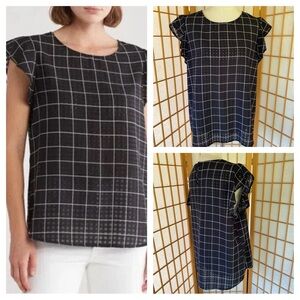 Adrianna Papell Black & White Print Blouse Flutter Sleeve Office Casual SZ L